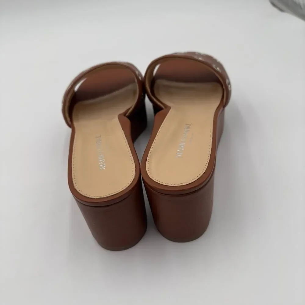 Marion Parke Cora Brown Leather Platform Slide Sandal Grommet Details Sz 41 NWOT